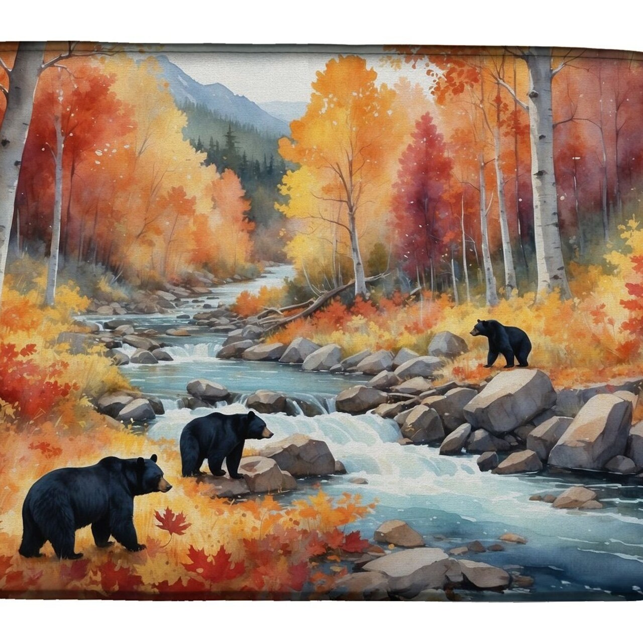 Edge Collections - 14" x 22" - Multicolor - Bears Autumn In The Woods Dish Drying Mat - 1 Piece